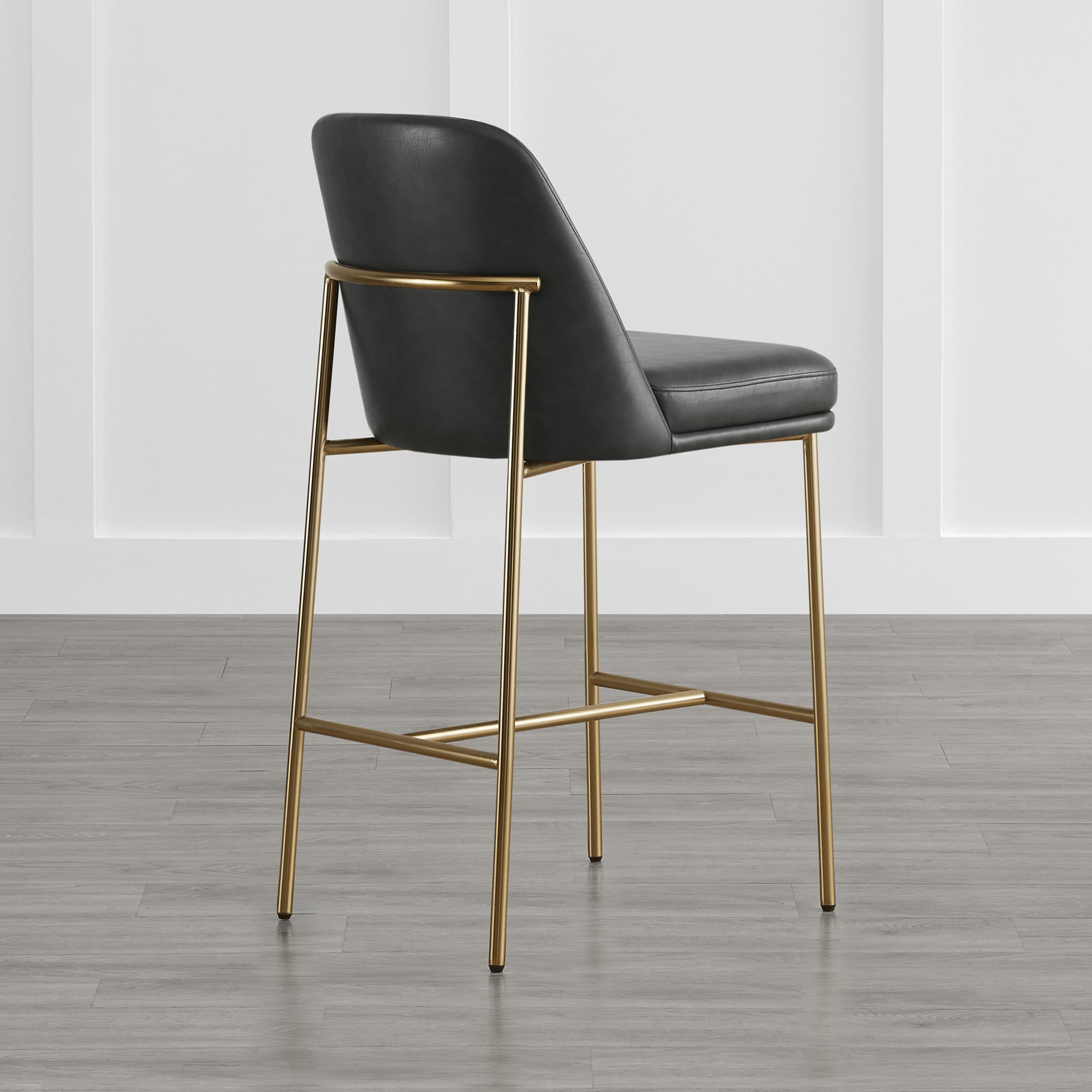 Spruce & Spring Modern 27-Inch Contemporary Counter Stool Set with Upholstered Seat and Metal Frame Set of 2, Retro Grey Faux Leather