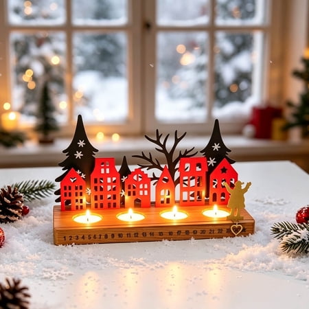 Wooden Christmas Advent Calendar Countdown Decoration Tabletop Centerpiece for Desktop Mantel Bookshelf Holiday