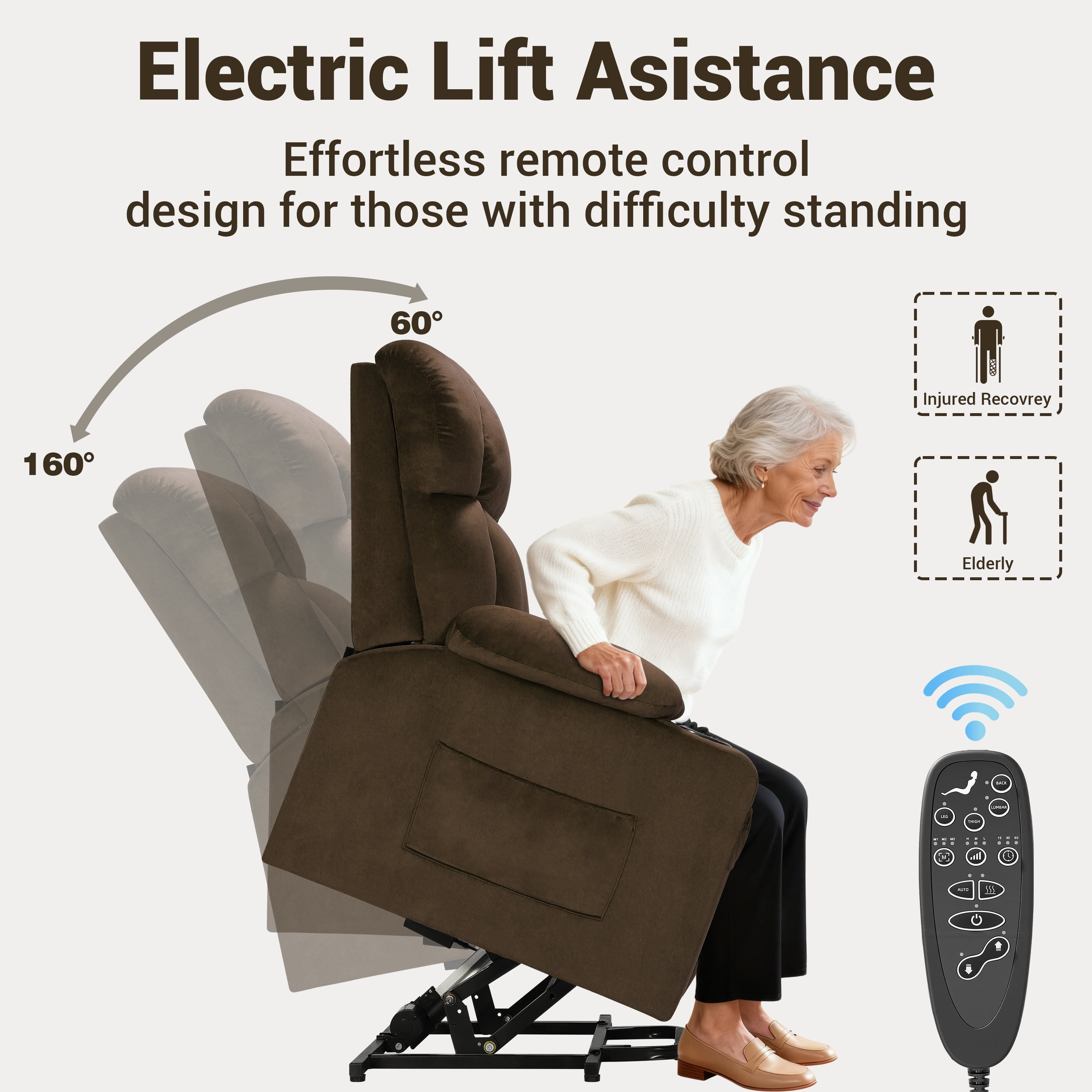 Oversized Power Lift Recliner, LEGAHOME 26in Large Wide Lift Chair for Elderly, Massage Recliner with Heat for Big and Tall Adults, Living Room Recliner Chair with Cup Holders, Brown