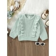 thumbnail image 6 of Aojekbee Baby Girl Sweater, Long Sleeve Crew Neck Frills Solid Winter Warm Knit Pullover Sweater Infant Clothes, 6 of 10