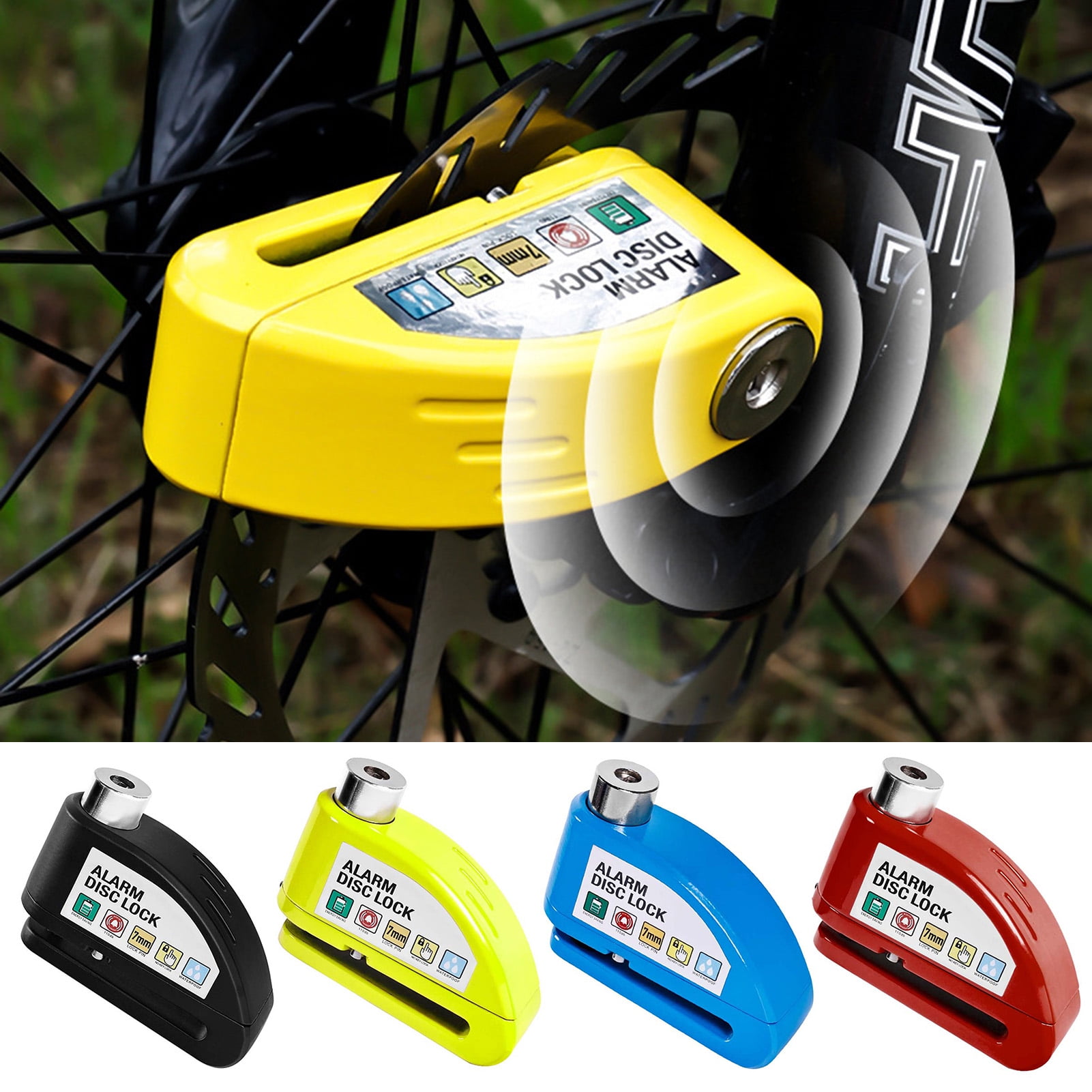 Happydeer Bike Disc Brake Lock with Warning Rope High Decibels Anti-Theft Alarm Heavy Duty Metal Motorcycle Mountain Bike Security Disc Lock Cycling Equipment