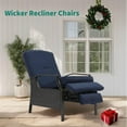 thumbnail image 3 of Outdoor Recliner Chair, 2-Piece Adjustable Wicker Lounge Set with Thick Cushions, Extended Footrest, Flip Back, Brown & Navy Blue, 3 of 5