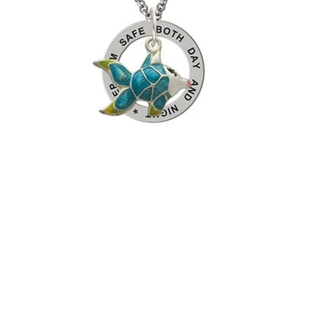 Keeping Tropical Fish - Blue Tropical Fish with Yellow Fins Keep Him Safe Affirmation Ring Necklace