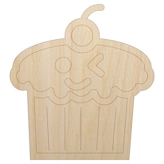 Cute Cupcake Kawaii Outline Wood Shape Unfinished Piece Cutout Craft DIY Projects - 4.70 Inch Size - 1/8 Inch Thick