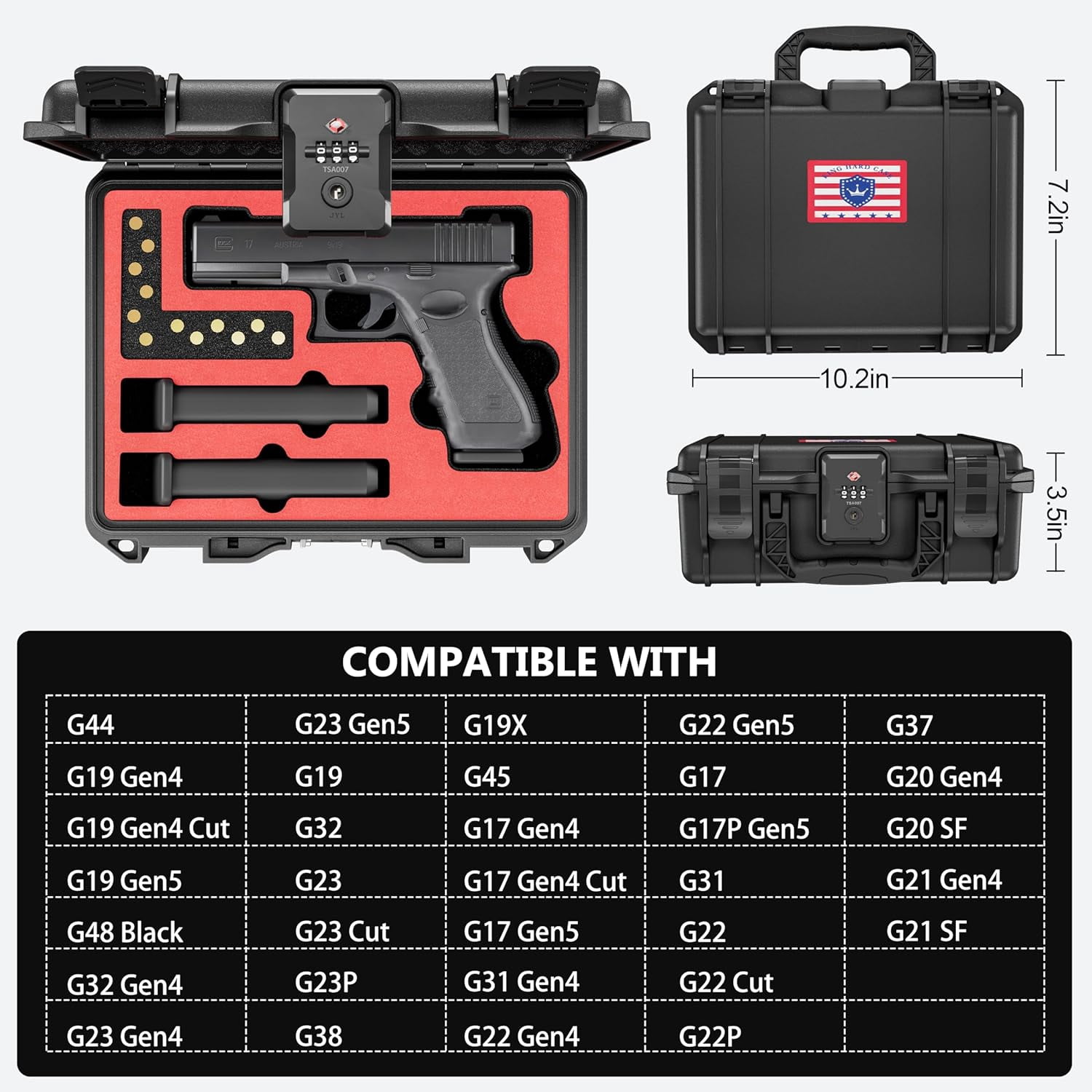 Lockable TSA-Compliant Waterproof Foam-Lined Handgun Case for Glock Series Transport & Storage