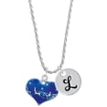 thumbnail image 1 of Delight Jewelry Silvertone Large Blue Flying Santa Heart with AB Crystals Silvertone Script Initial Disc - L - Charm Necklace, 20"+3", 1 of 4