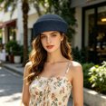 thumbnail image 4 of Vintage Straw Beret Hat for Women 8.27 Inch, Hand Woven Breathable Summer Cap with Classic Pillbox Design, Elegant Paper Straw Hat for Daily Travel Wedding Party, Headwear, Blue, 4 of 4