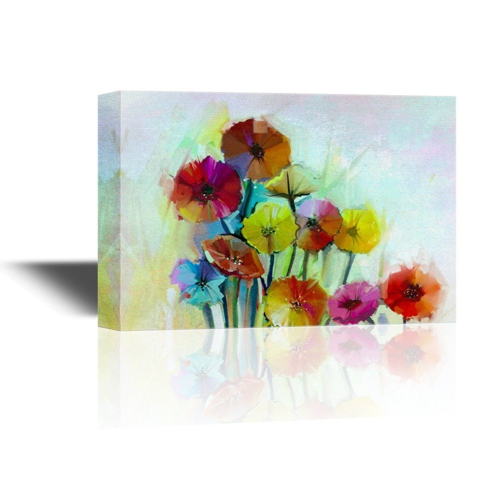 Canvas 12x18 wall26 Flowers in Watercolor Paintings on Abstract Background 