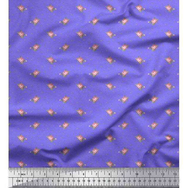 Soimoi Feuilles de Voile de Coton & Tissu Imprimé Floral Rose 1 Yard 42 Inch Wide
