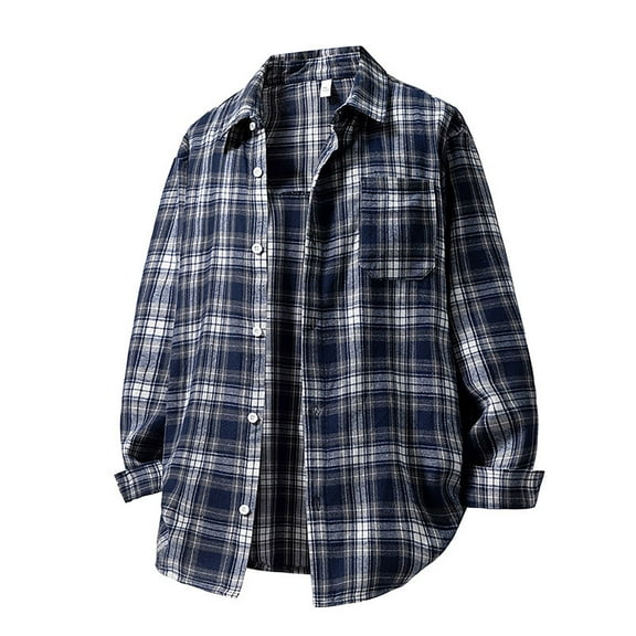 Button-Down Shirts for Men with Pocket and Collared Long Sleeve Shackets T-Shirts Mens Casual Plaid Printed Office Work Shirt Tops