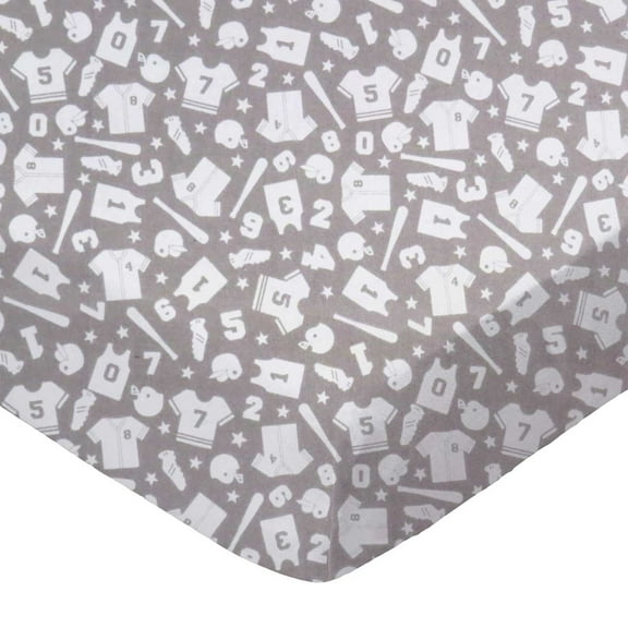 SheetWorld Fitted 100% Cotton Flannel Pack N Play Sheet Fits Graco 27 x 39, Sports Grey