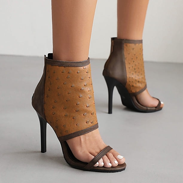 Zapatos de Mujer Sandalias con Cremallera en la Espalda Súper Tacón Alto Peep Toe Retro Casual Stilettos Wmkox8yii hfjk4178