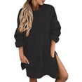 thumbnail image 5 of Duoif Fall Sweatshirts for Women Solid Color Round Neck Sweatshirt with Side Slit Pocket Womens Sweatshirt Black L, 5 of 7
