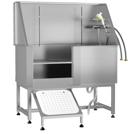 50" Dog Washing Station Professional Stainless Steel Dog Pet Grooming Bath Tub for Salon,Dog Bathtub with Ramp for Indoor Outdoor, Left Door