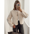 thumbnail image 1 of Abrigo corto de lana de cordero para mujer, chaqueta elegante de manga larga con bolsillos y cuello redondo, ropa cálida de otoño e invierno, 2024, 1 of 5