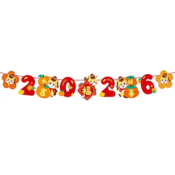 Banner de Año Nuevo 2026, Banner de Feliz Año Nuevo, Banner de Fiesta de Nochevieja con Brillantina Pre-Encordado, Decoración del Hogar