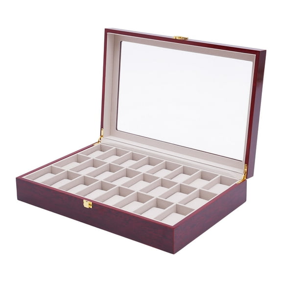 24-Slot Watch Box Retro Wood Watch Box Display Case Glass Top Jewelry Storage Organizer Bracelets Display Organizer Case