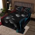 thumbnail image 2 of Red and Blue Geometry Queen Bedspread Set,Neon Lights Stripes Hexagonal Bedspread Sets,Geometric Honeycomb Bedding Set,Glowing Ombre Striped Lines Coverlet Set with 2 Pillow Cases, 2 of 5