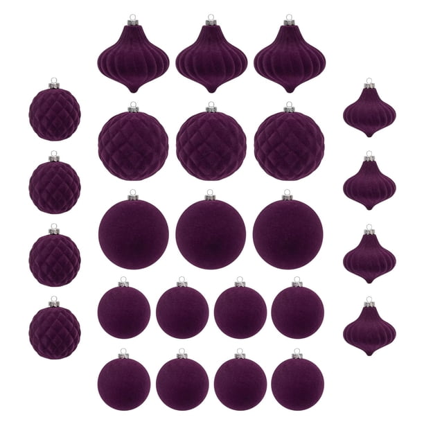 Bolas navideñas de terciopelo | Juego de 25 adornos flocados para decorar el árbol de Navidad | Bolas irrompibles de color azul verdoso con ganchos metálicos | Tamaños surtidos de 8 y 6 cm