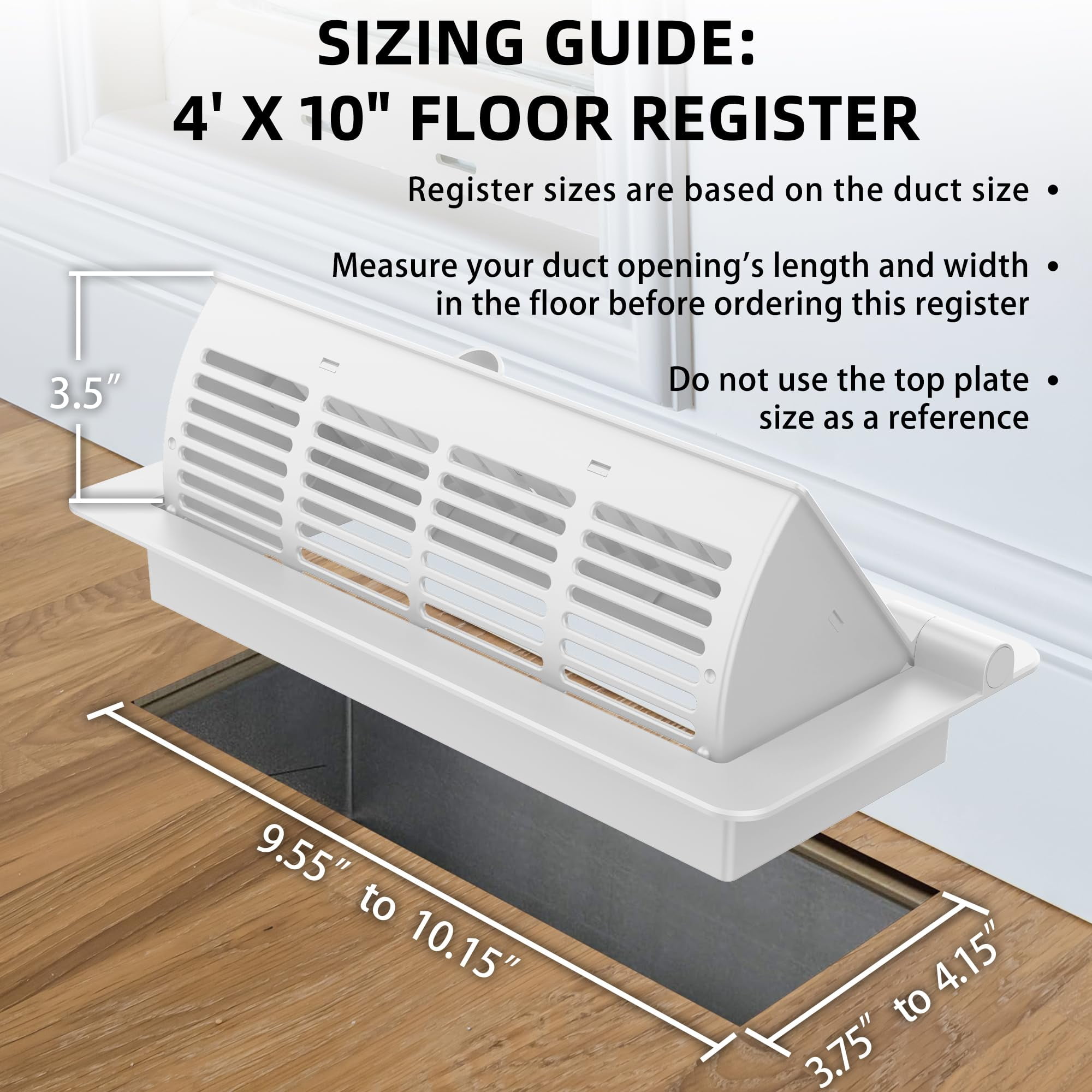 2Pack 2-in-1 Vent Deflectors & Floor Vent Covers, Adjustable Floor Register 4x10, Air Vent Deflector for Home Floor, Office, Ceiling, Tool-Free Install-White