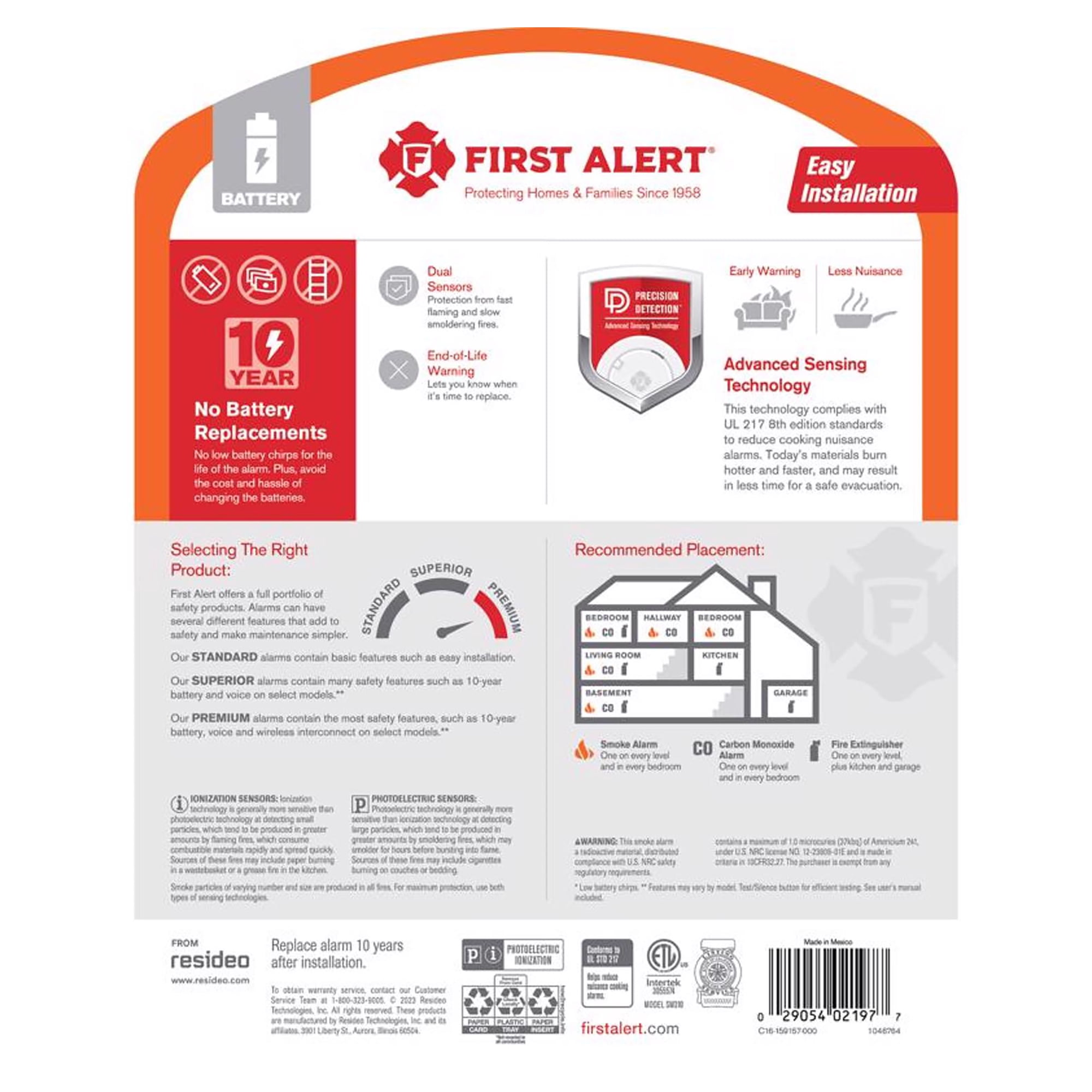 First Alert Dual Sensor Smoke Alarm with 10-Year Sealed Battery, 1 pk