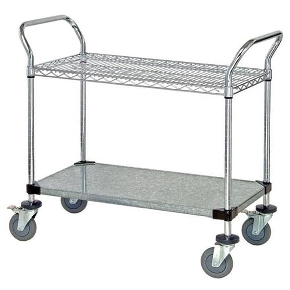 Utility Cart  Stainless Steel, 1 Wire & 1 Solid Shelf - 24 x 48   x 37.5 in.