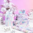 thumbnail image 2 of UniMall Pastel Christmas Wrapping Paper Set, Jumbo Roll, Dreamy Reindeer, Snowflake, Winter Tree and Fantasy Town Designs, Colorful Foil Gift Wrap for Girls, 4 Rolls, 30 inches x 10 feet per Roll, 2 of 15