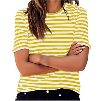 Beimuc Women's Cute Summer Top - Short Sleeve Crewneck Side Split Tunic (Yellow, Large)