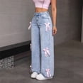 thumbnail image 4 of Aellinatey Women High Waist Wide Leg Jeans Spring Summer Denims Pants Bows Palazzo Pants, 4 of 12