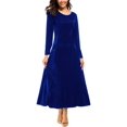 thumbnail image 1 of Robe en Velours pour Femmes Élégante, Col Rond Manches Longues Robe Noire Unie, 1 of 5