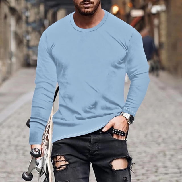pstuiky camisas de manga larga para hombre, Camisa de manga larga con cuello redondo, color liso, informal y cómoda para hombre. camisetas de hombre xxl