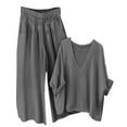 thumbnail image 2 of FCLoft Women's Summer Linen 2-Piece Set - V Neck Top & Wide Leg Pants with Pockets, Loose Loungewear, 2 of 6