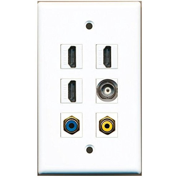 RiteAV - 3 HDMI 1 Port RCA Yellow 1 Port RCA Blue 1 Port BNC Wall Plate
