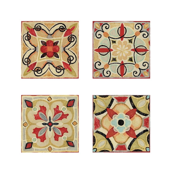 Great Art Now Bohemian Rooster Tile Square by Daphne Brissonnet 4 Piece Print Art Set Each 12W x 12H