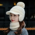 thumbnail image 3 of Dengjunhu 1 Set Women Winter Hat Scarf Set Ski Ear Flaps Caps Dual Layered Fleece Lined Pompoms Solid Color Autumn Winter Adults Knit Cap Scarf Kit for Outdoor, 3 of 7