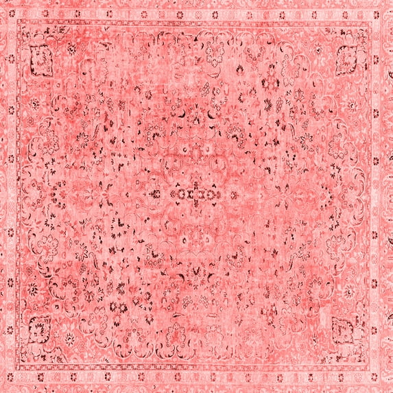 Ahgly Company Machine Washable Indoor Square Abstract Red Modern Area Rugs, 5' Square