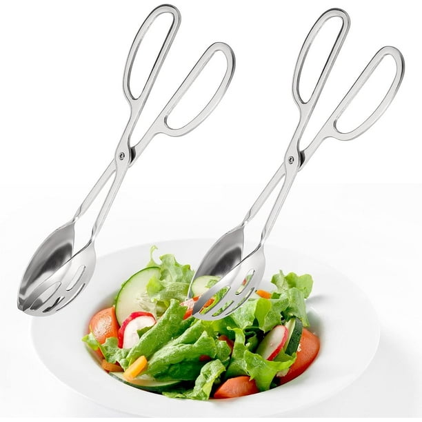 Paquete de 2 pinzas para Buffet, pinzas para ensalada, pinzas para servir alimentos de acero inoxidable de 10 pulgadas, pinzas para pan con mangos de tijera para cocina, fiesta