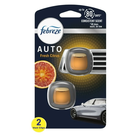 Febreze AUTO Air Freshener Vent Clip Fresh Citrus Scent, .06 oz Car Vent Clip, Pack of 2