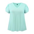 thumbnail image 2 of GRACE & GRANDEUR Women's Plus Size Easter Summer T Shirts Solid Basic V Neck Tulip Sleeve Loose Casual Blouses Tops 1X Mint Green, 2 of 6