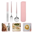 thumbnail image 4 of 3 Pcs 304 Stainless Steel Tableware Set Portable Chopsticks Spoon Fork Set Outdoor Camping Cutlery Set Travel Dinnerware with Case for Adults (Pink), 4 of 8