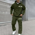 thumbnail image 2 of Men's City Letter Print Hoodie Set Oversized Multiple Fashion Styles Sweatsuits Comfort Soft Hoodies & Sweatpants Set (Army Green, L), 2 of 8