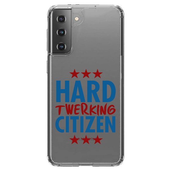 DistinctInk Clear Shockproof Hybrid Case for Galaxy S21 5G (6.2" Screen) - TPU Bumper Acrylic Back Tempered Glass Screen Protector - Hard Twerking Citizen