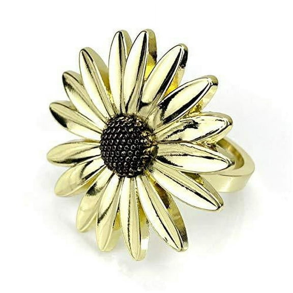 Fennco Styles Contemporary Sunflower Daisy Metal Napkin Rings, Set of 4