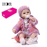 Baby Doll Girl Silicone Baby Doll Eyes Open With Clothes Hair 16inch 40cm Lifelike Cute Gifts Toy Girl Purple knitwear