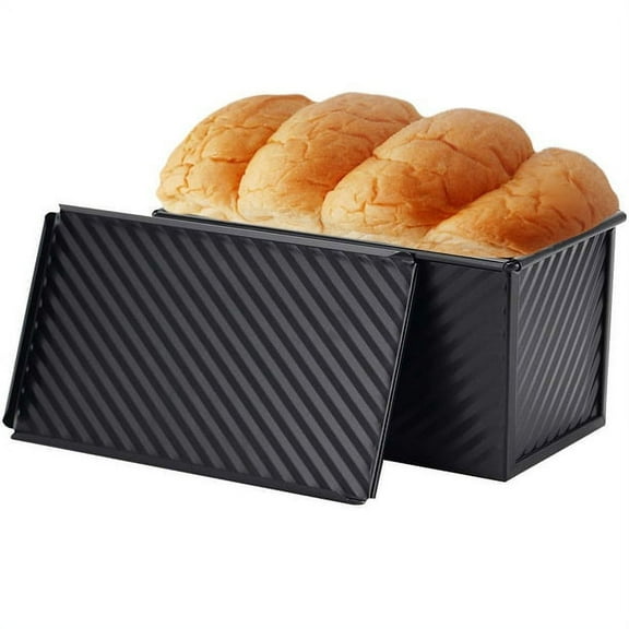 Pullman Loaf Pan with Lid, 0.99Lb Rectangular Toast Box Mold, 8.4 x 4.7 x 4.3-Inch Nonstick Bough Box for Homemade Bread Baking (Black)