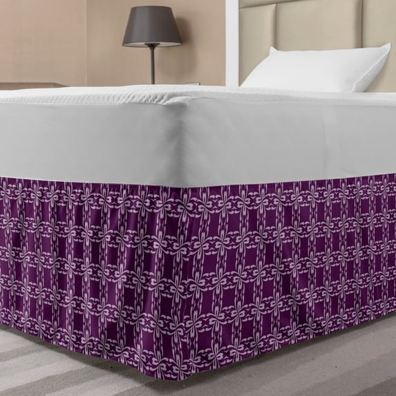Abstract Bed Skirt, Vertical and Horizontal Floral Patterns in Geometric Style Modern Art, Elastic Bedskirt Dust Ruffle Wrap Around for Bedding Decor, 4 Sizes, Pale Taupe and Purple, by Ambesonne