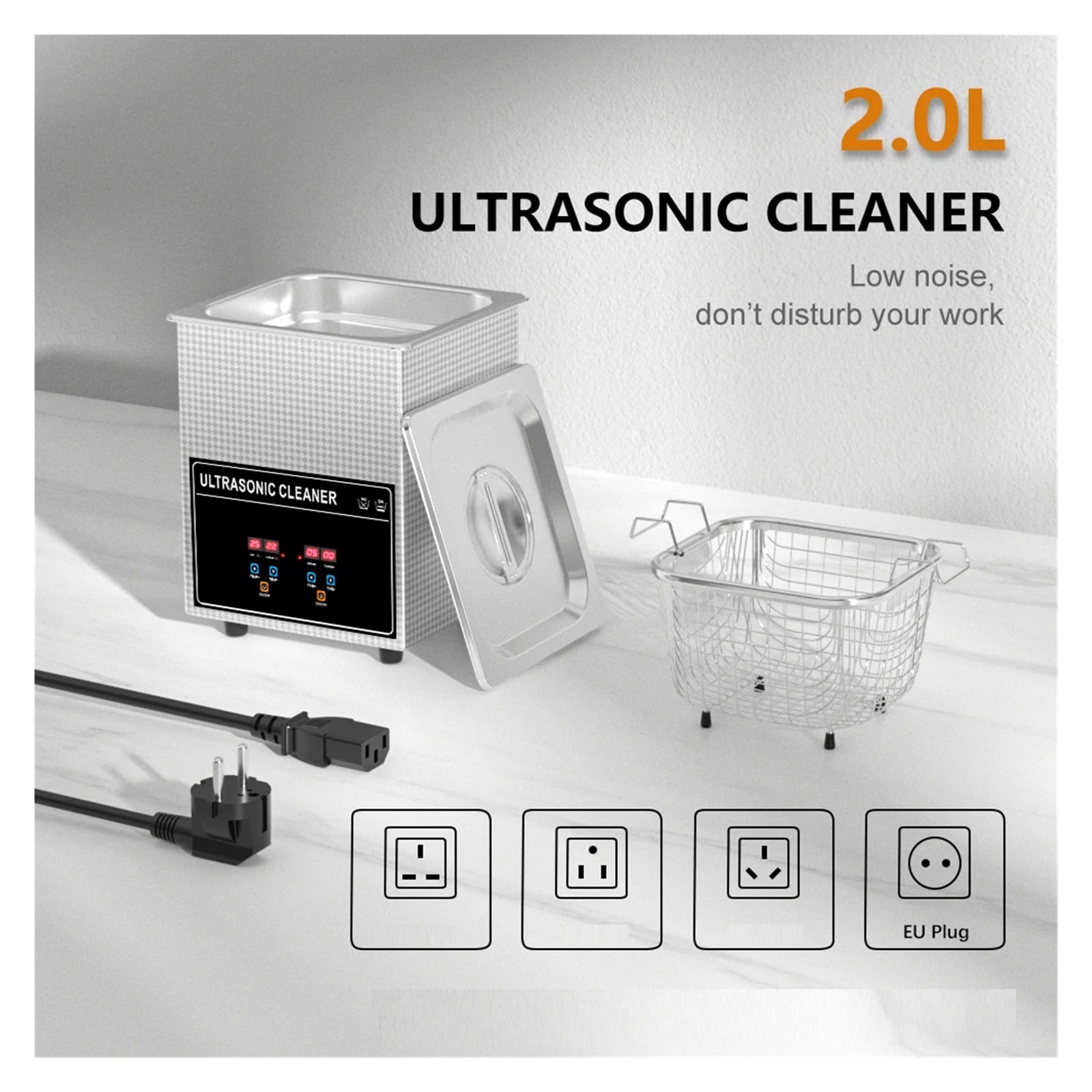 Ultrasonic Cleaner Bath 2L 60W/120W with Stainless Basket Heater Timer Digital Display Diswasher Ultrasound Home Appliances