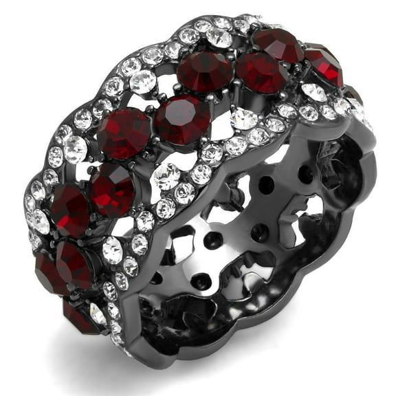 Womens Ring Black Red Stainless Steel Ring with Top Grade Crystal in Siam