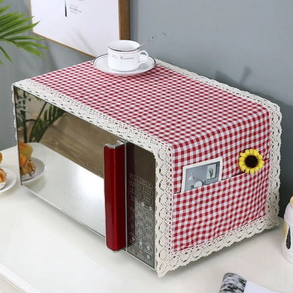 Microwave Oven Cover With Storage Pockets,Linen Printing Fabric Anti-oil Dustproof Cloth