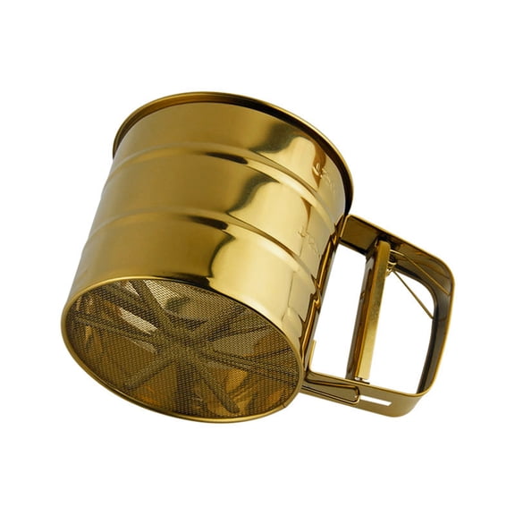 Grandest Birch Handheld Flour Sieve Cup Convenient Stainless Steel Golden Color Flour Sifter for Baking Handheld Anti-rust Anti-co